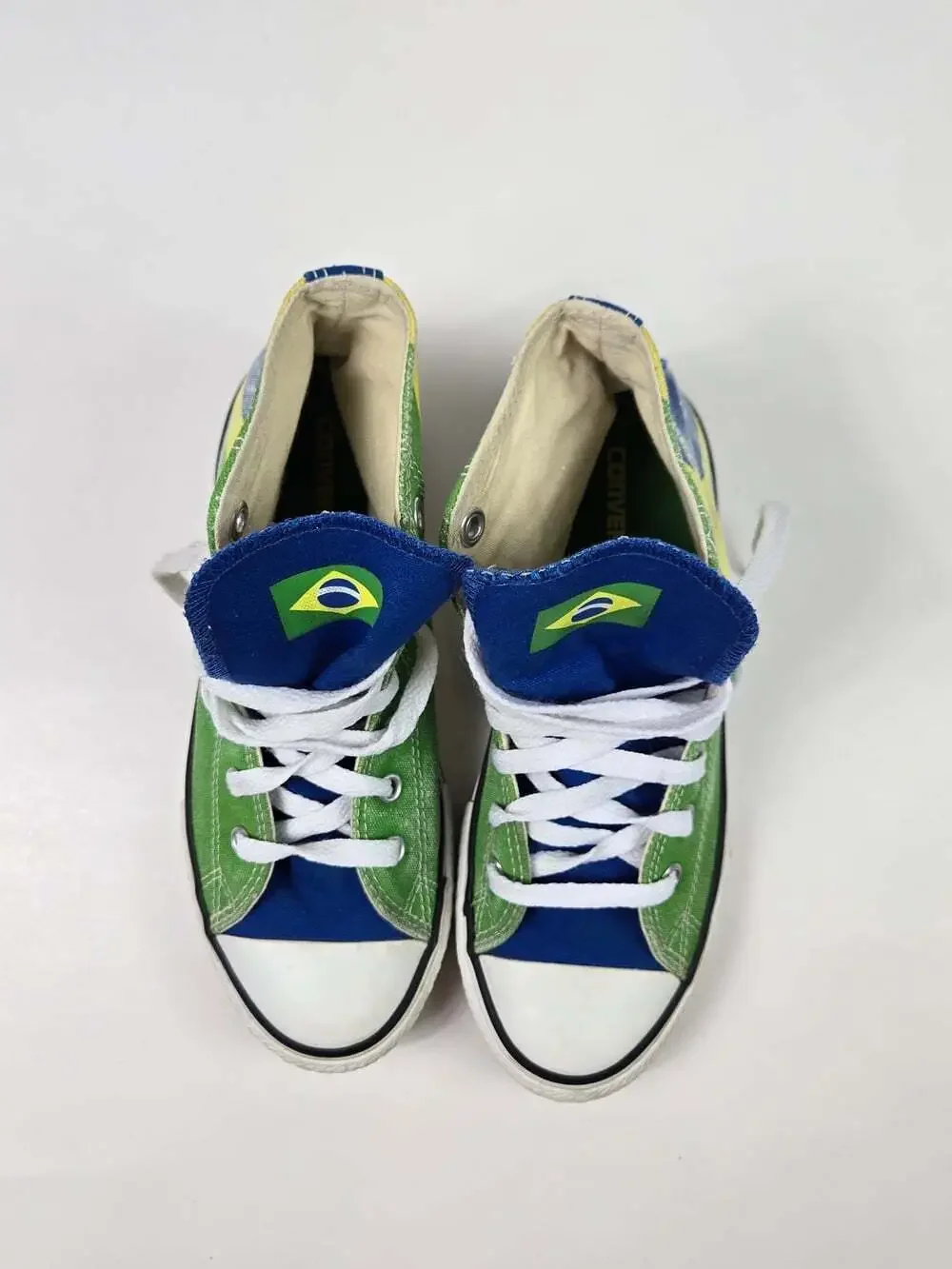 Converse Brazil Flag High Top Sneaker Kids 3/womens 5 Green Blue World Cup Shoes